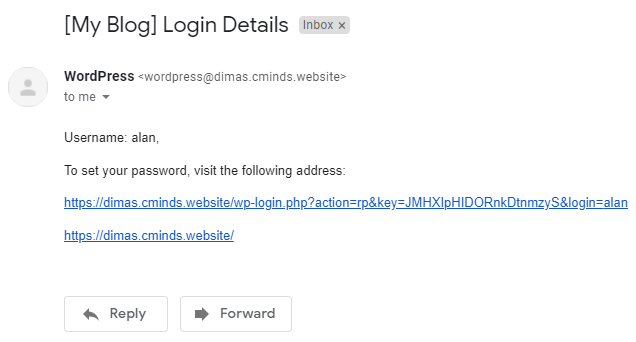 User email notificaction with the link for setting new password - Social Login WordPress