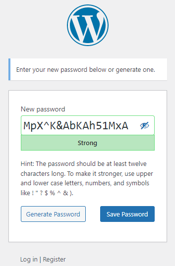 Setting up new password