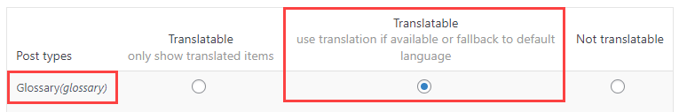 Marking glossary post type as translatable - Wiki WordPress Plugin