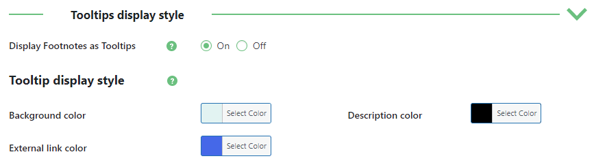 Tooltip display style settings - WP Footnotes