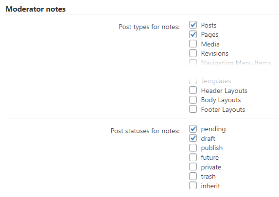 Moderator notes settings - WordPress Editorial Plugin