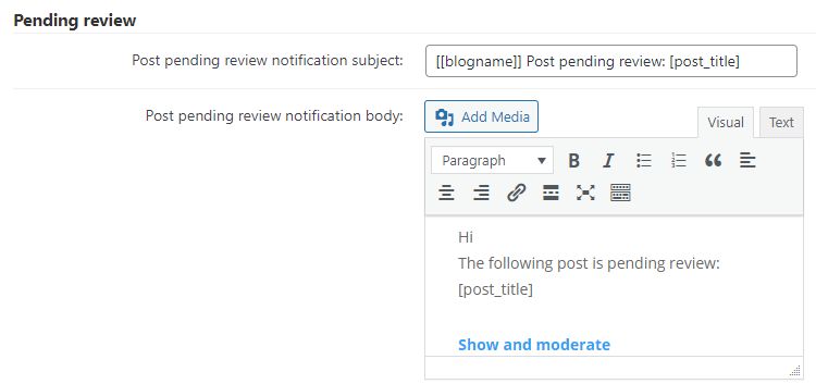 Pending review email template - Content Moderation Tools