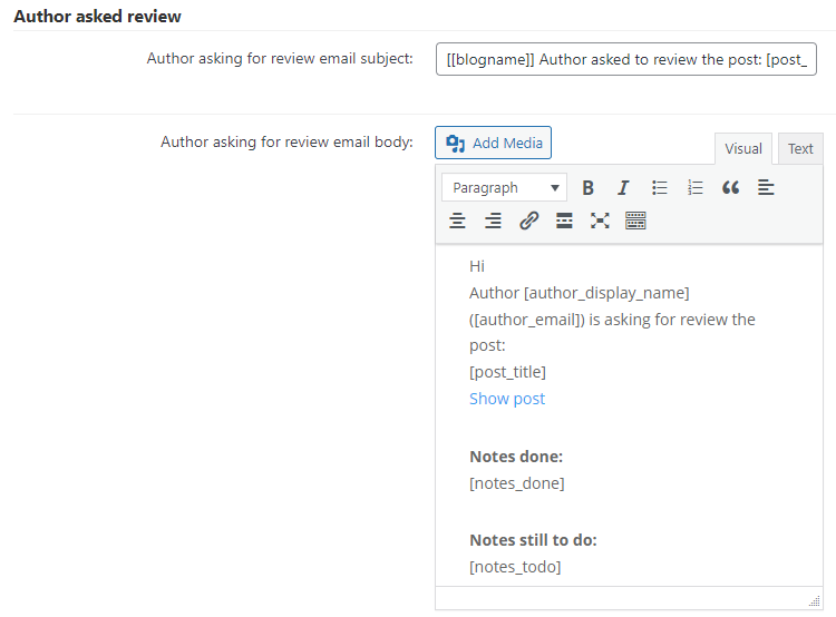 Author asked review email template - WordPress Editorial Plugins