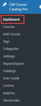 Navigation to the Course Dashboard - WordPress Course Catalog Plugin