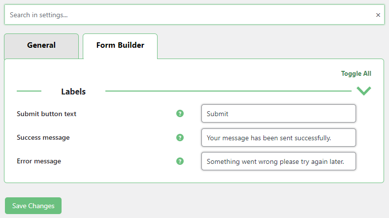 WordPress Popup Form Builder settings