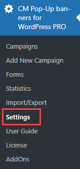 Navigation to the plugin settings - Popup Campaign Plugin