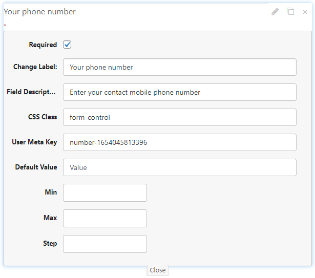 Number type field - WordPress Popups