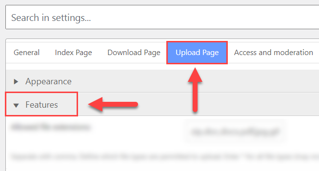 Upload Page settings - File Download Plugin