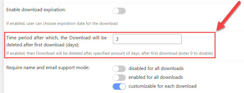 Setting up the expiration period for all downloads - WordPress Document Management
