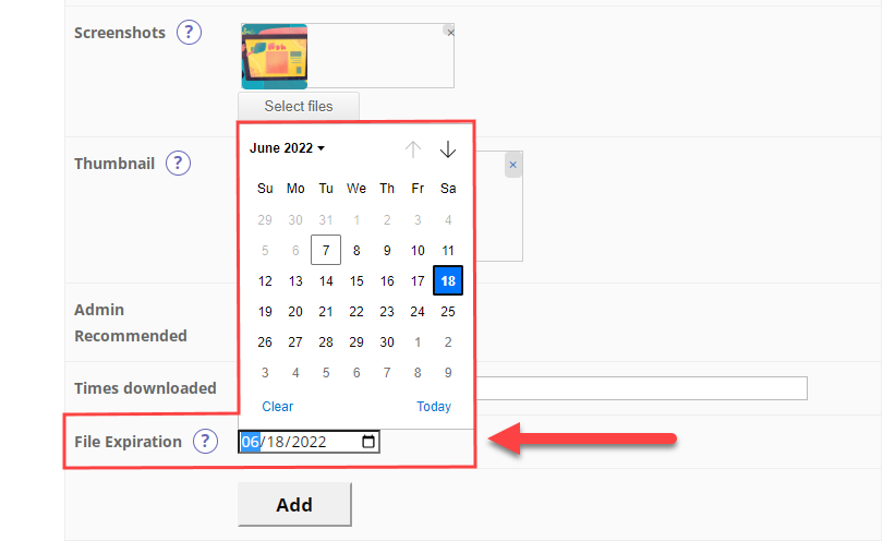 Setting up the expiration date for a specific download - File Manager WordPress