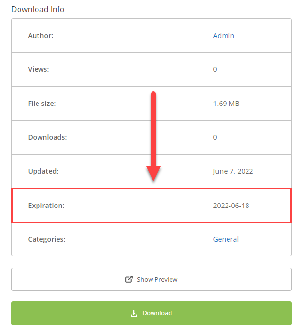 A front-end note about the expiration date - WP File Download Plugin