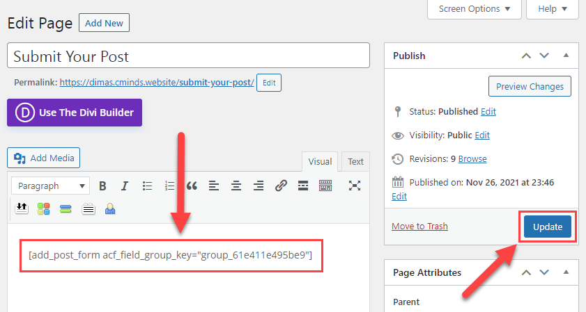 Adding a field group to the submission form - Frontend Publishing Plugin