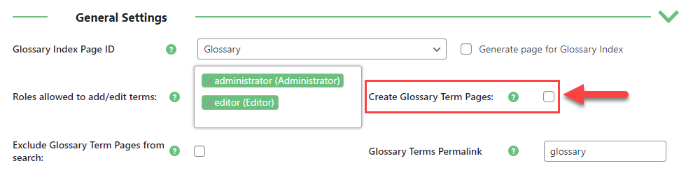 Enabling glossary term pages - Wiki Plugin for WordPress