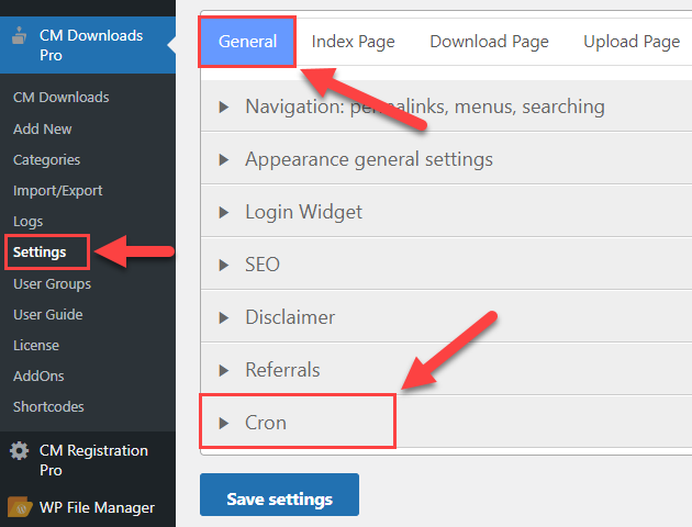 Navigation to Cron settings - WordPress Document Management