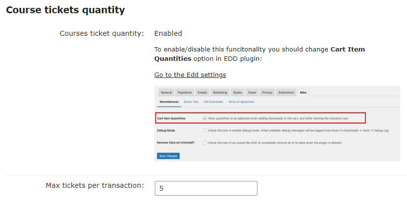 Course tickets quantity settings - LMS Plugin for WordPress