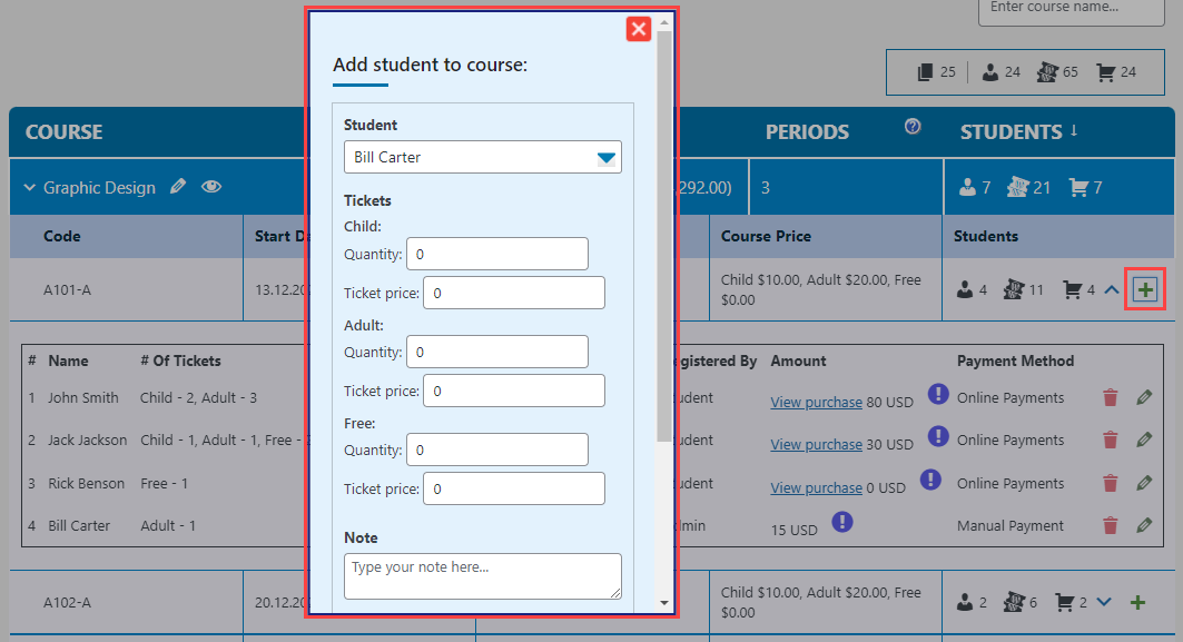 Adding student to the course by admin - WordPress Plugin for Courses