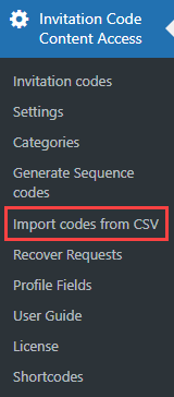 Importing invitation codes from CSV - WordPress Register with Invitation Code