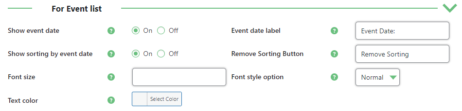 Events list appearance settings - WordPress Content Curation Plugin