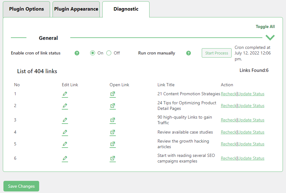 Diagnostic settings - Content Curation Plugin