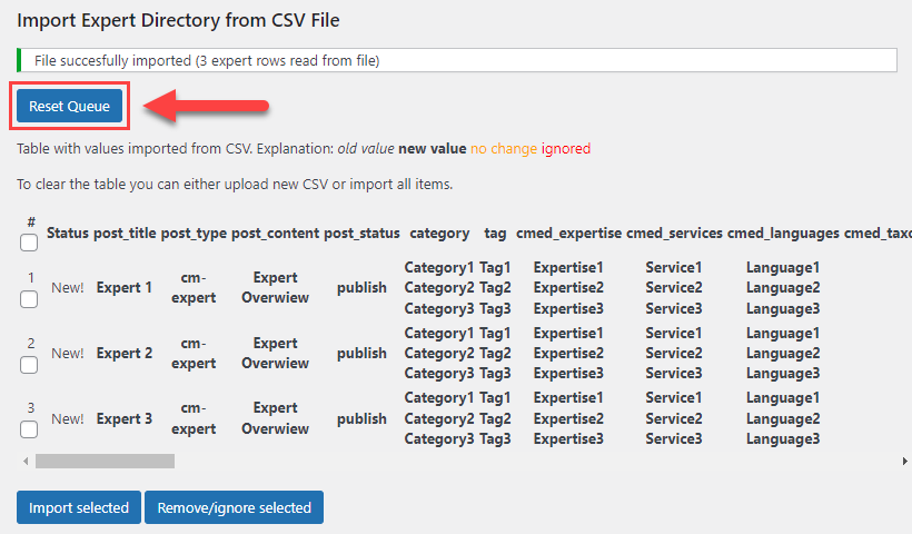 Reseting queue - WordPress Members Directory