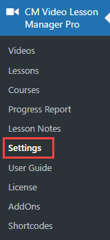 Navigation to plugin settings - WordPress Video Course Plugin