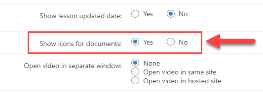 Enabling displaying attached files as icons - WordPress LMS Plugin
