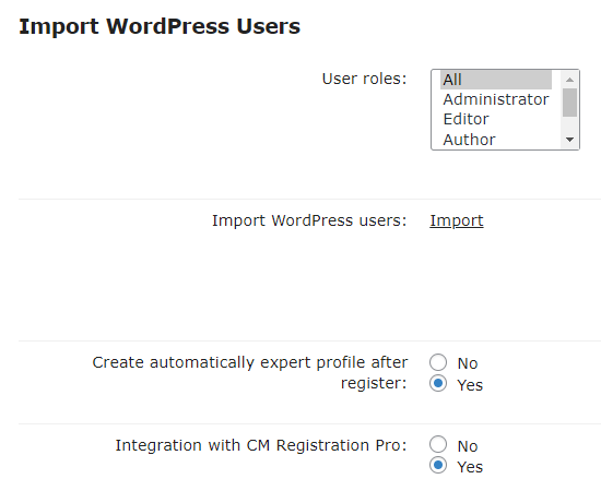 Options for creating expert pages based for existing site users - WordPress Plugin for Member Directory