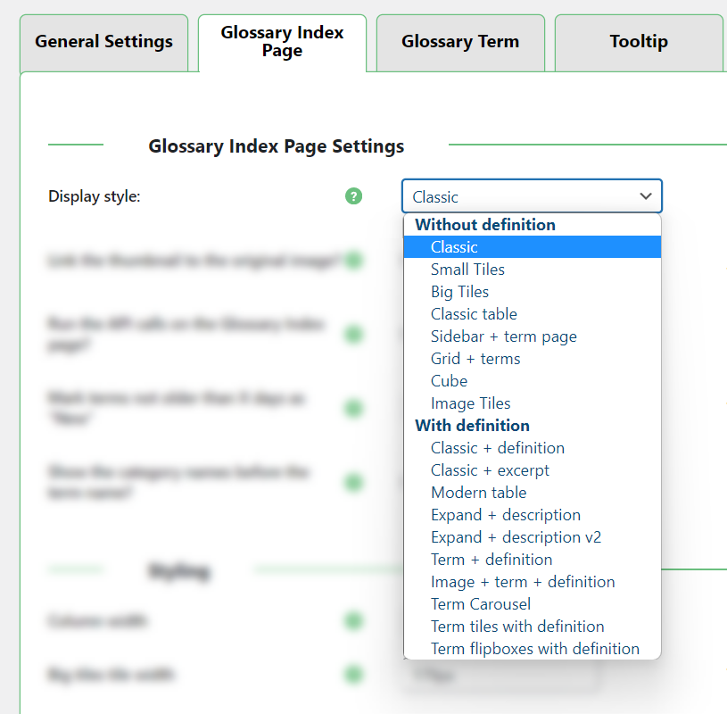 Glossary index style templates - Wiki for WordPress