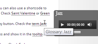 Example of the audio player on the term tooltip - Knowledge Base WordPress Plugin