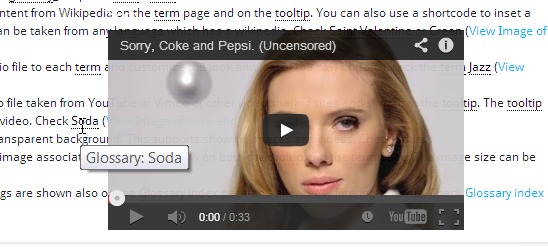 Example of the video in a tooltip - Wiki for WordPress