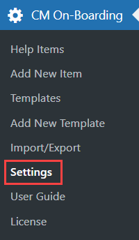 Navigation to the plugin settings - OnBoarding Plugin WordPress