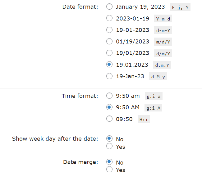 Date and time format settings - E Learning WordPress Plugin