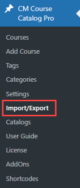 Navigation to the Import/Export dashboard - WordPress Plugin for Online Courses