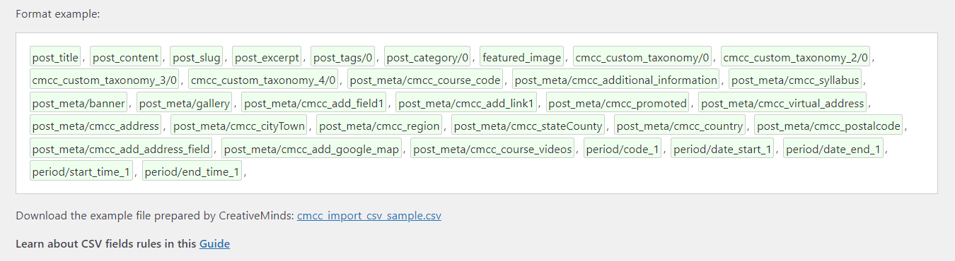 Full list of possible columns for creating a CSV file - WordPress Plugin for Online Courses