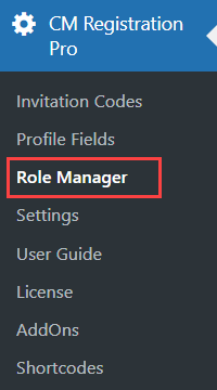 Navigation to the Role Manager - WordPress Plugin User Registration