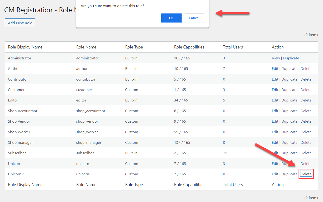 Deleting user roles - User Registration WordPress