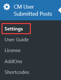 Navigation to the plugin settings - Frontend Posting WordPress Plugin