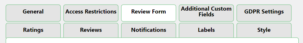 Review form settings tab - Customer Reviews Plugin