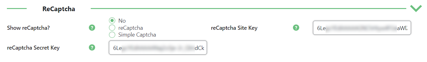 reCaptcha settings - Review Plugin for WordPress