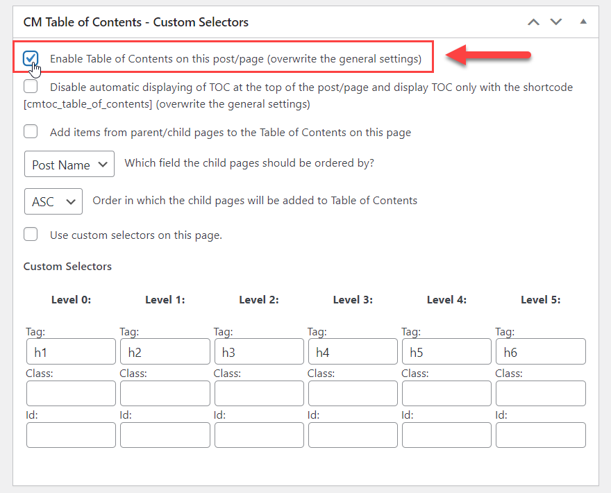 Enabling TOC on the page - Floating Table of Contents WordPress