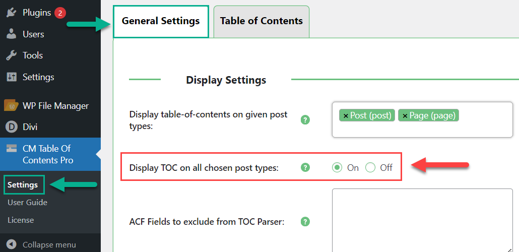 Enabling TOC on all chosen post types - WordPress TOC Plugin