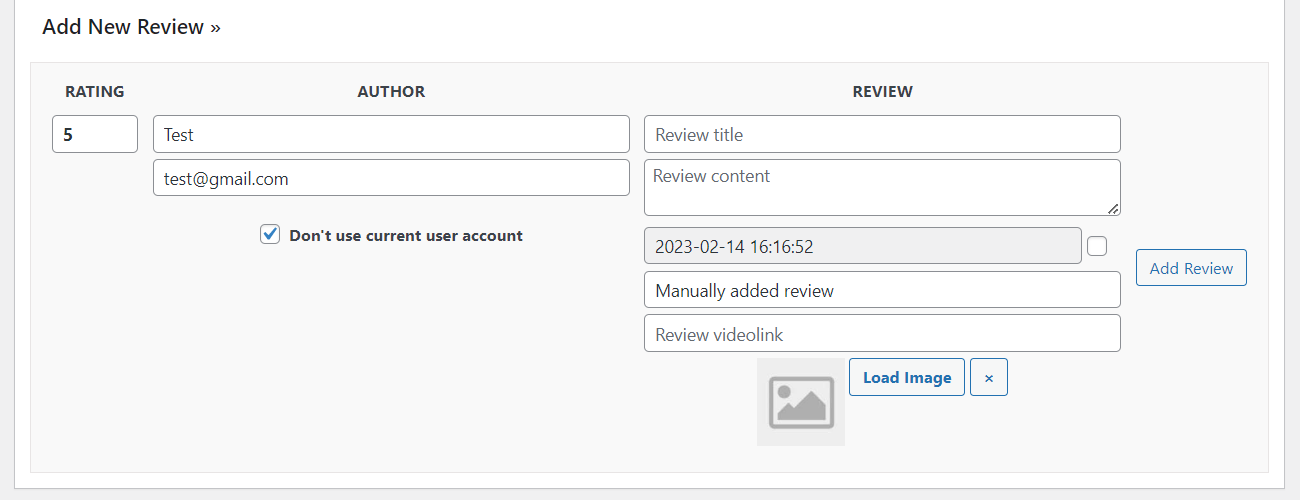 Adding reviews on the back-end - Product Review WordPress Plugin