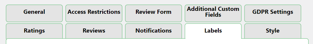 Labels settings tab - Customer Review Plugin for WordPress