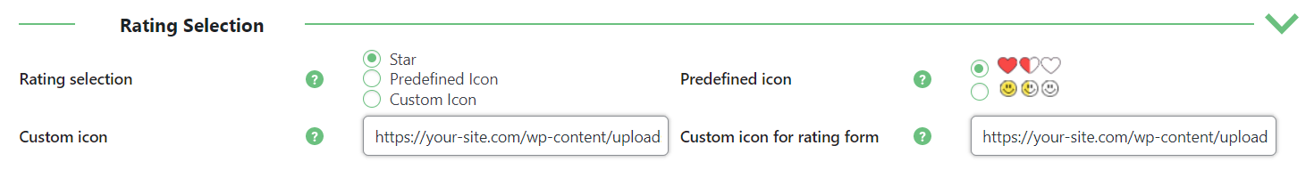 Rating selection settings - WordPress Rating Widget