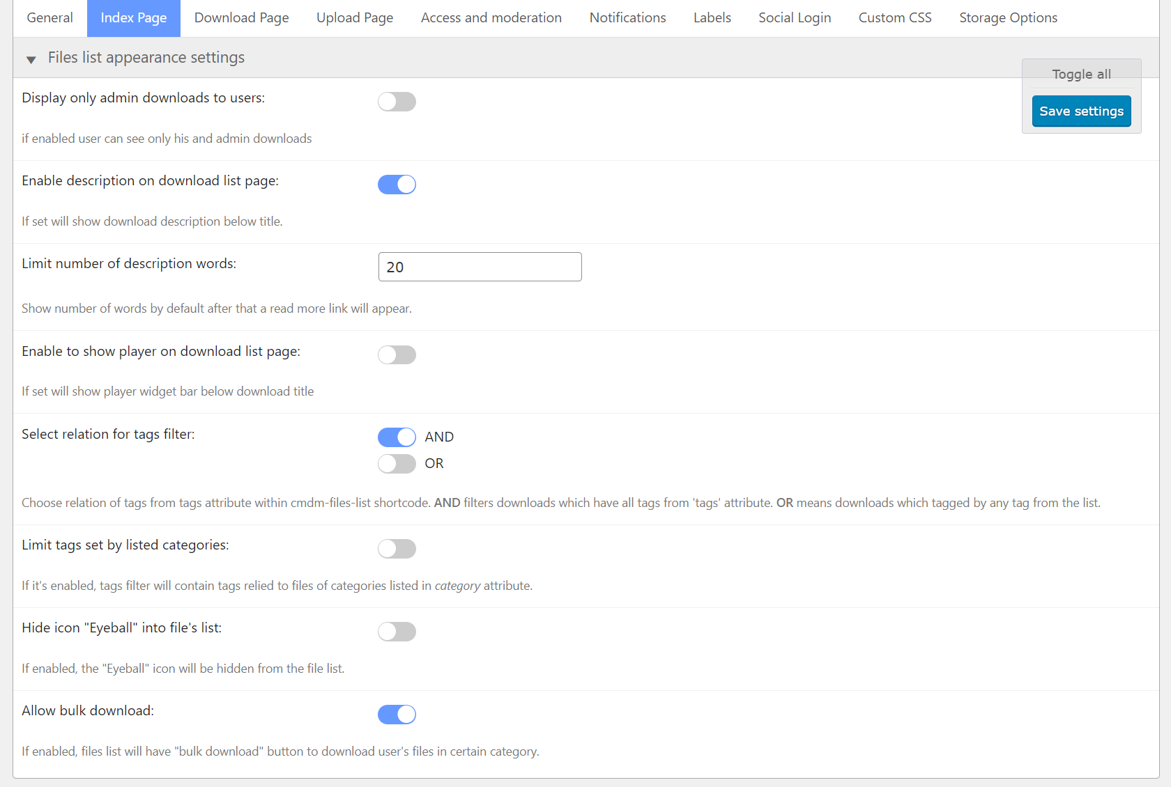 Files list appearance settings - WordPress Document Management