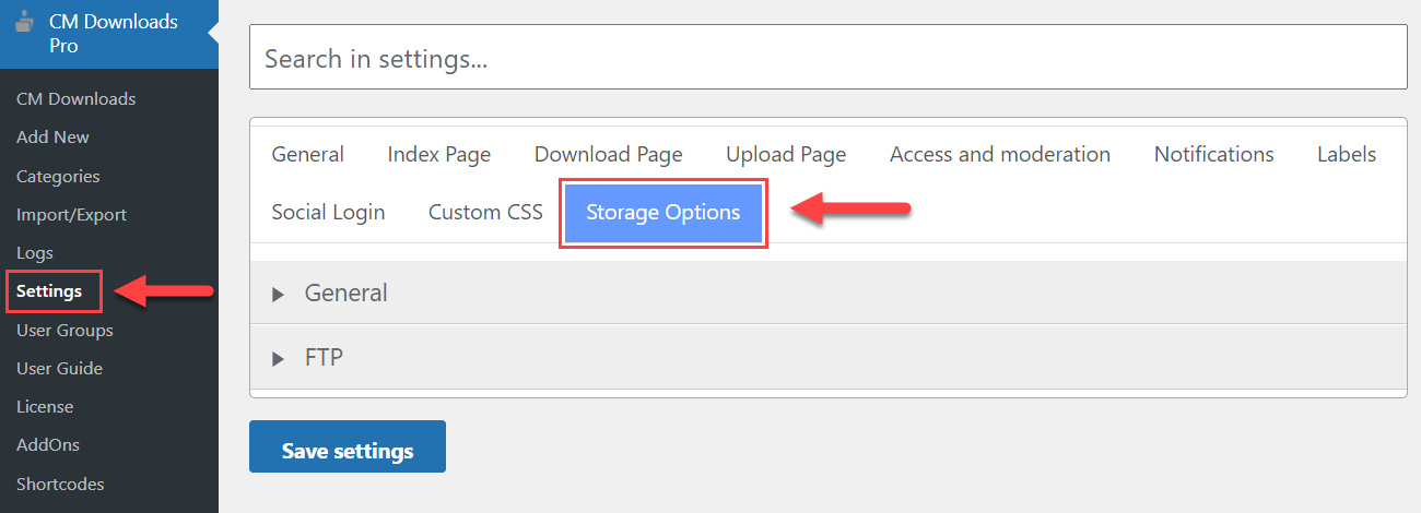 Storage options - File Download Plugin