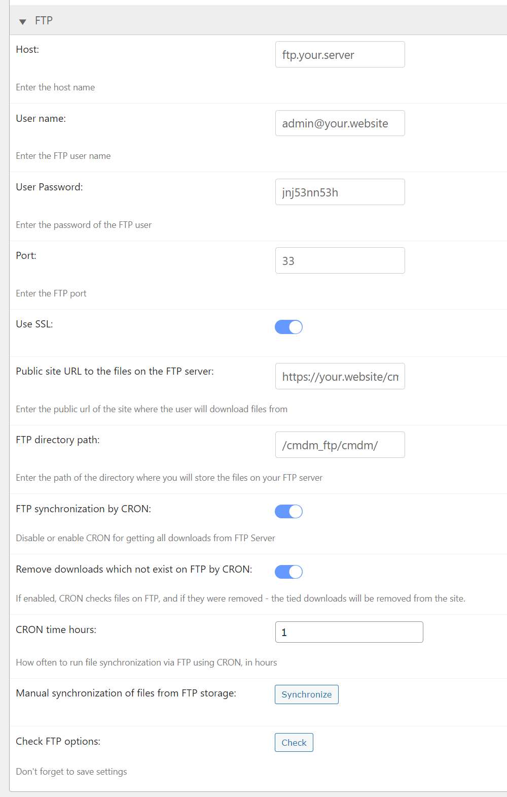 Setting up FTP settings - File Manager WordPress