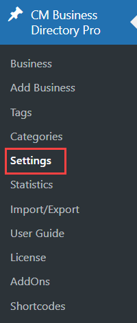 Navigation to the plugin settings - WordPress Business Directory Plugin