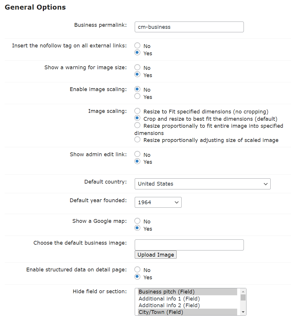 General settings - WordPress Local Business Directory