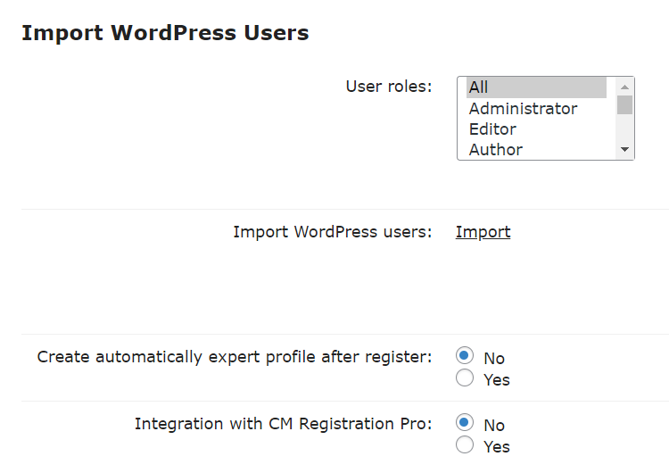 Import WordPress users settings - WordPress Staff Directory Plugin